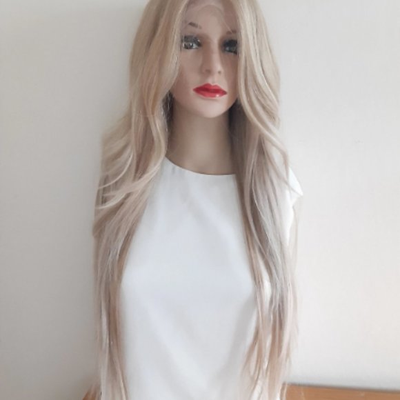 Honey blonde lace front wig straight and curly
